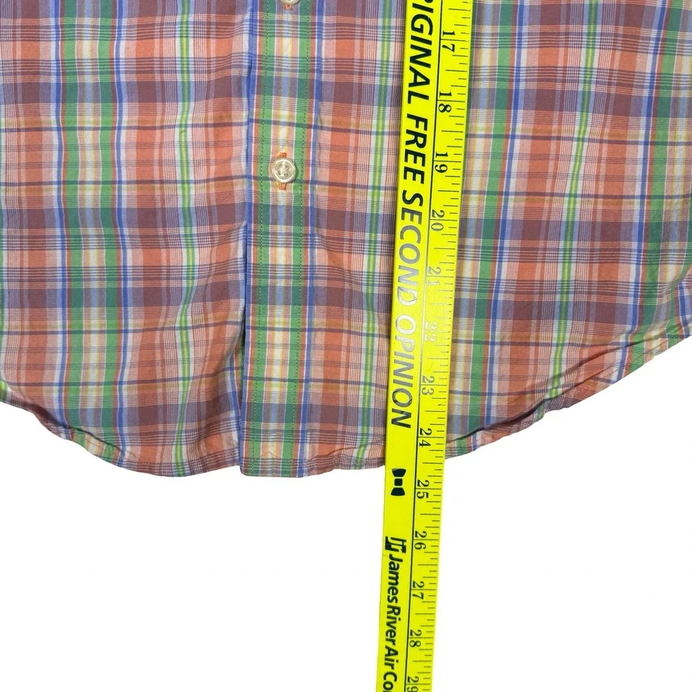 Ralph‎ Lauren Boys Large Plaid Short Sleeve Button Down Shirt Orange Green Blue
